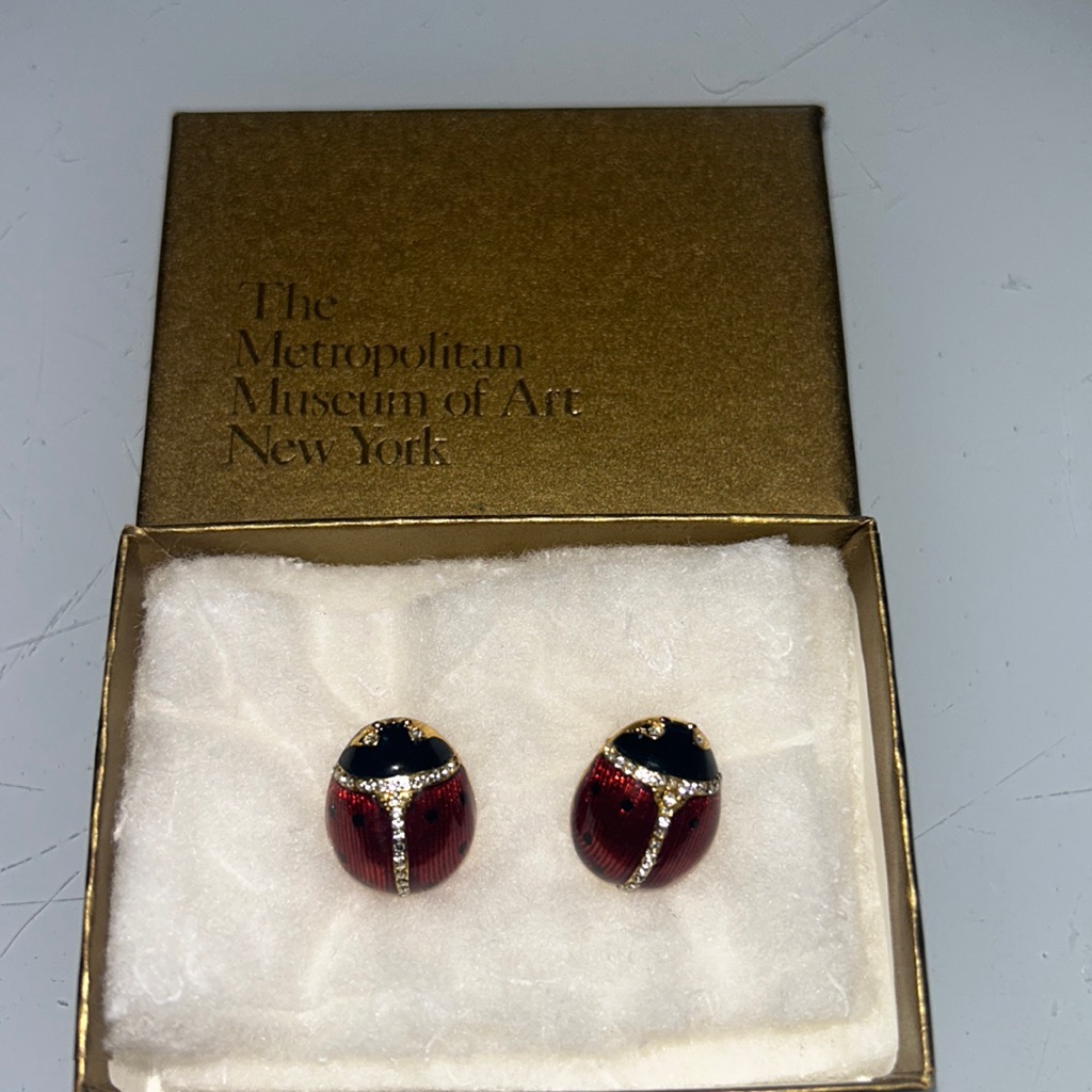 1980 Mma Sterling Silver  Enamel Ladybug Earrings 14k Post Faberge